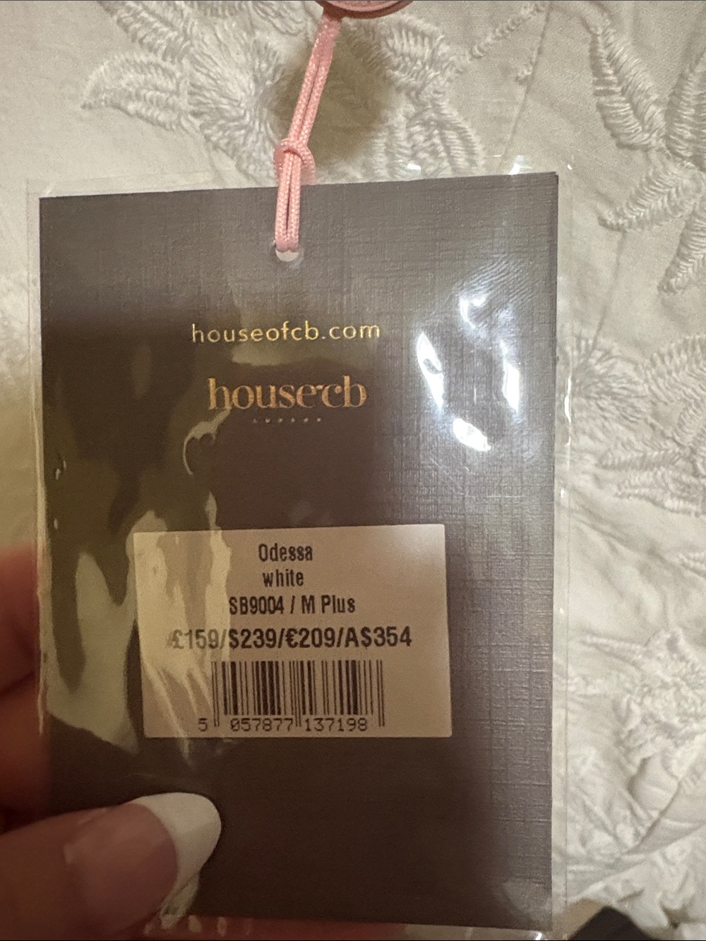 House of CB White Odessa Dress Tag with Pink Cord - Picture 2 of 4